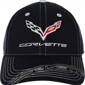 JH Design Men's Chevy Corvette C7 Logo Cap Adjustable Black Hat